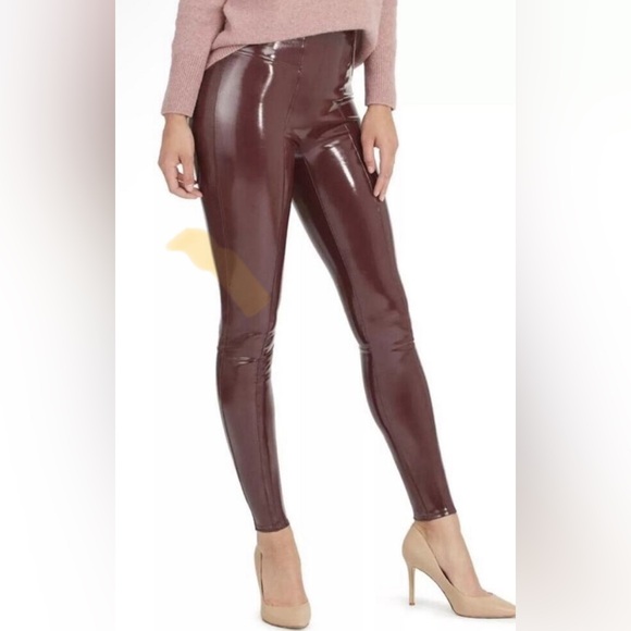 Spanx Faux Patent Vegan Leather Leggings Ruby NEW Small Party Cocktail Gloss - Picture 3 of 14